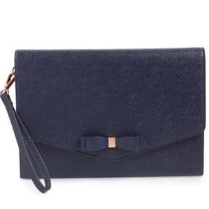 Ted Baker London Navy Krystan Bow Leather Clutch